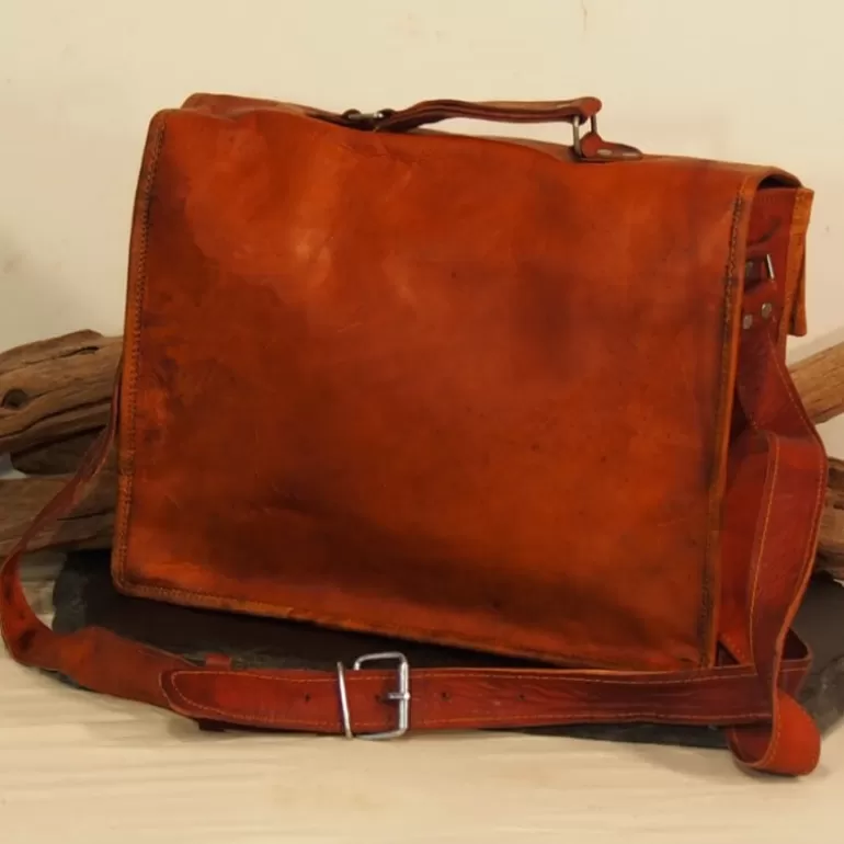 Cartables En Cuir | Sacs À Bandoulière En Cuir*Skin Project Cartable / Sacoche en cuir vintage – 2 boucles – Poignée - XL