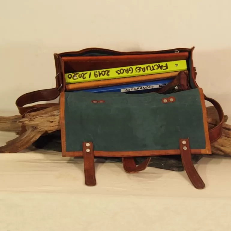 Cartables En Cuir | Sacs À Bandoulière En Cuir*Skin Project Cartable / Sacoche en cuir vintage – 2 boucles – Poignée - XL