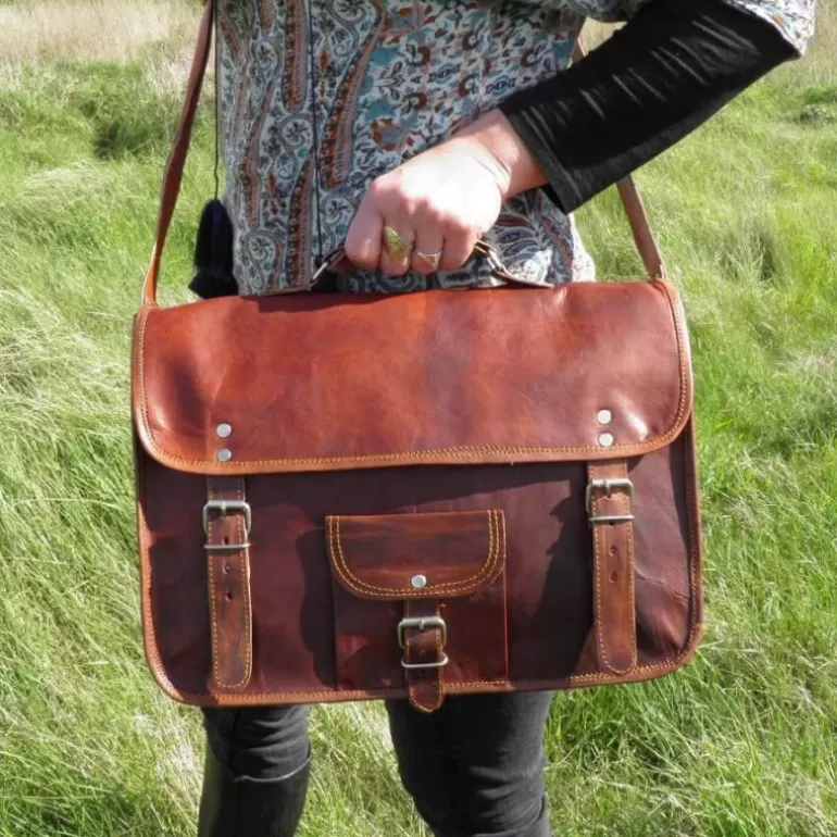 Sacs À Bandoulière En Cuir | Cartables En Cuir*Skin Project Cartable vintage en cuir - Poignée - XL