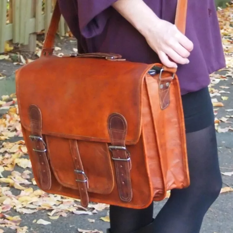 Sacs À Bandoulière En Cuir | Cartables En Cuir*Skin Project Grande sacoche / Cartable en cuir vintage - 2 boucles rond - XXL