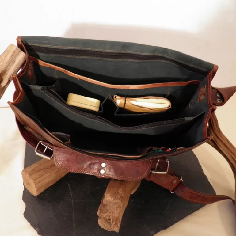 Sacs À Bandoulière En Cuir | Cartables En Cuir*Skin Project Grande sacoche / Cartable en cuir vintage - 2 boucles rond - XXL