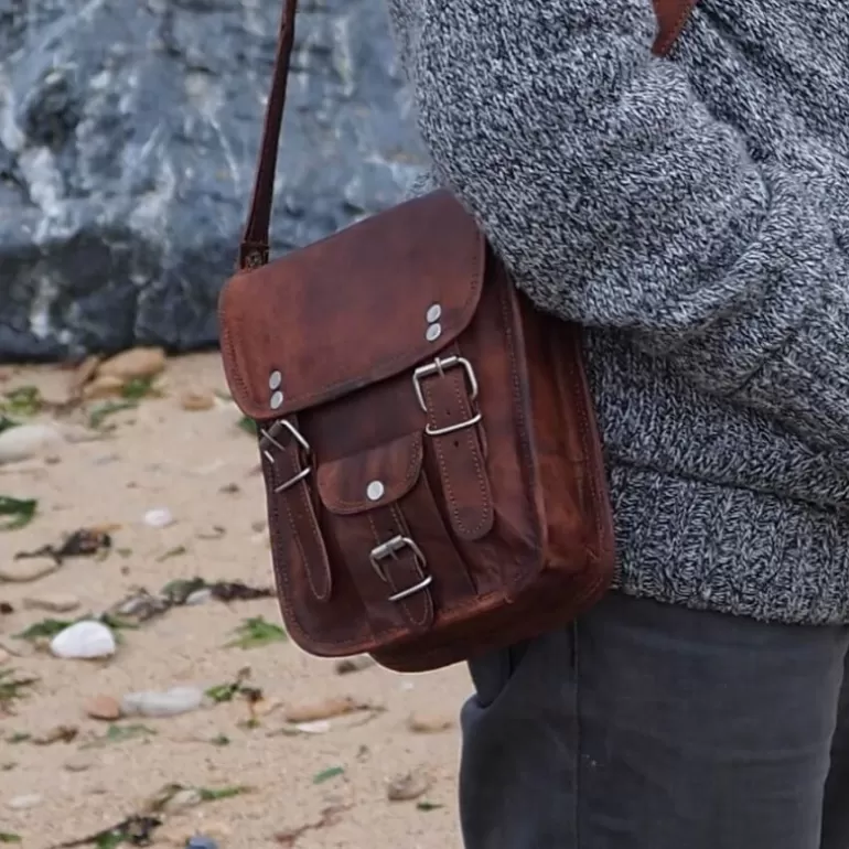 Sacs À Bandoulière En Cuir | Sacoches En Cuir*Skin Project Petite sacoche homme vintage en cuir – 2 boucles – S