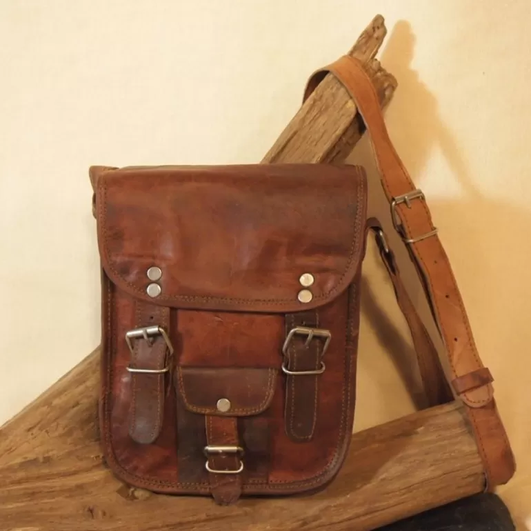 Sacs À Bandoulière En Cuir | Sacoches En Cuir*Skin Project Petite sacoche homme vintage en cuir – 2 boucles – S