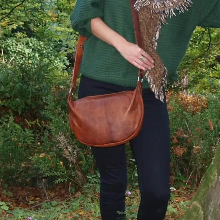 Sacs À Bandoulière En Cuir | Sacs À Main En Cuir*Skin Project Sac à main en cuir vintage à bandoulière - Half Moon - M