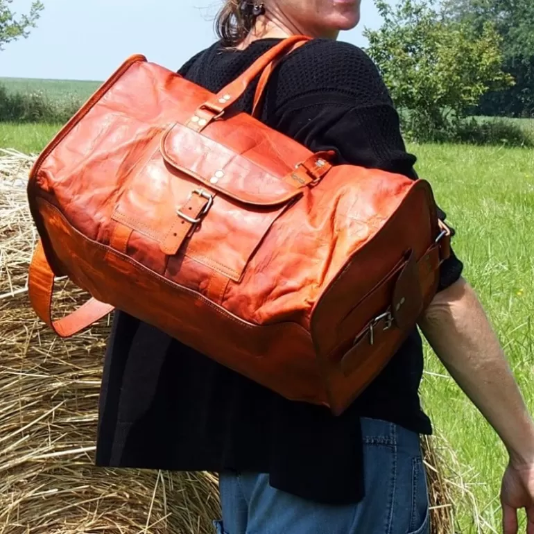 Sacs De Voyage En Cuir*Skin Project Sac de Sport en Cuir - Bagage à Main Vintage - Carré - XL