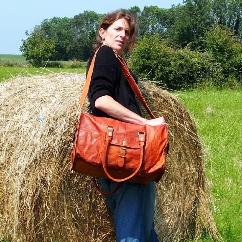 Sacs De Voyage En Cuir*Skin Project Sac de Sport en Cuir - Bagage à Main Vintage - Carré - XL