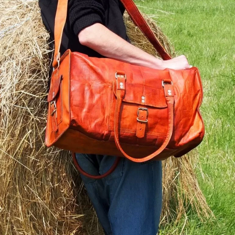 Sacs De Voyage En Cuir*Skin Project Sac de Sport en Cuir - Bagage à Main Vintage - Carré - XL