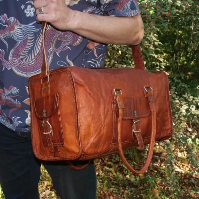 Sacs De Voyage En Cuir*Skin Project Sac de Sport en Cuir - Bagage à Main Vintage - Carré - XL