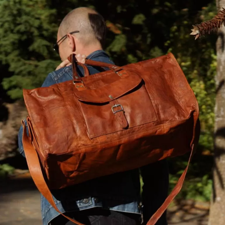 Sacs De Voyage En Cuir | Sacs À Bandoulière En Cuir*Skin Project Sac de voyage en cuir vintage à bandoulière – Carré – XXL
