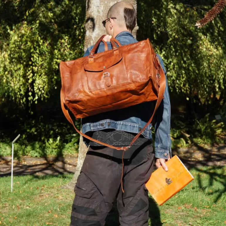 Sacs De Voyage En Cuir | Sacs À Bandoulière En Cuir*Skin Project Sac de voyage en cuir vintage à bandoulière – Carré – XXL