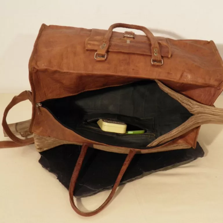 Sacs De Voyage En Cuir | Sacs À Bandoulière En Cuir*Skin Project Sac de voyage en cuir vintage à bandoulière – Carré – XXL