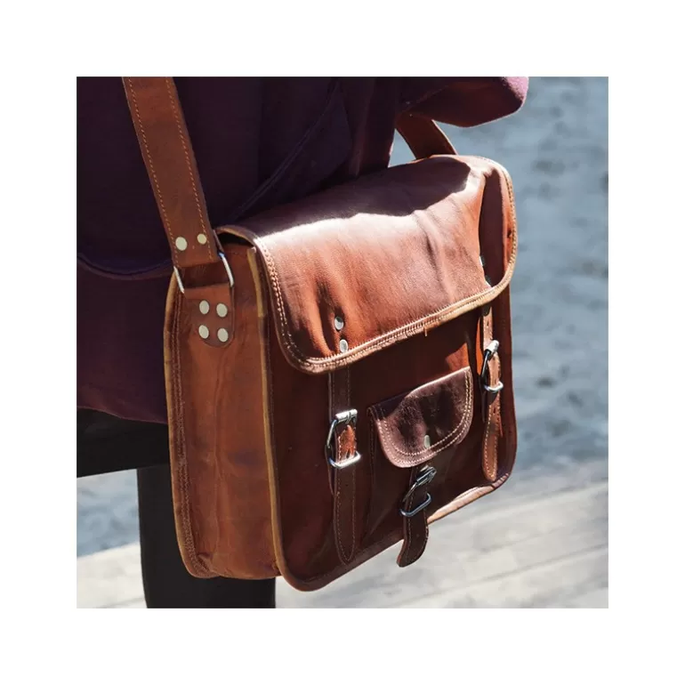 Sacs À Bandoulière En Cuir | Cartables En Cuir*Skin Project Sacoche / Cartable en cuir vintage – 2 boucles – L