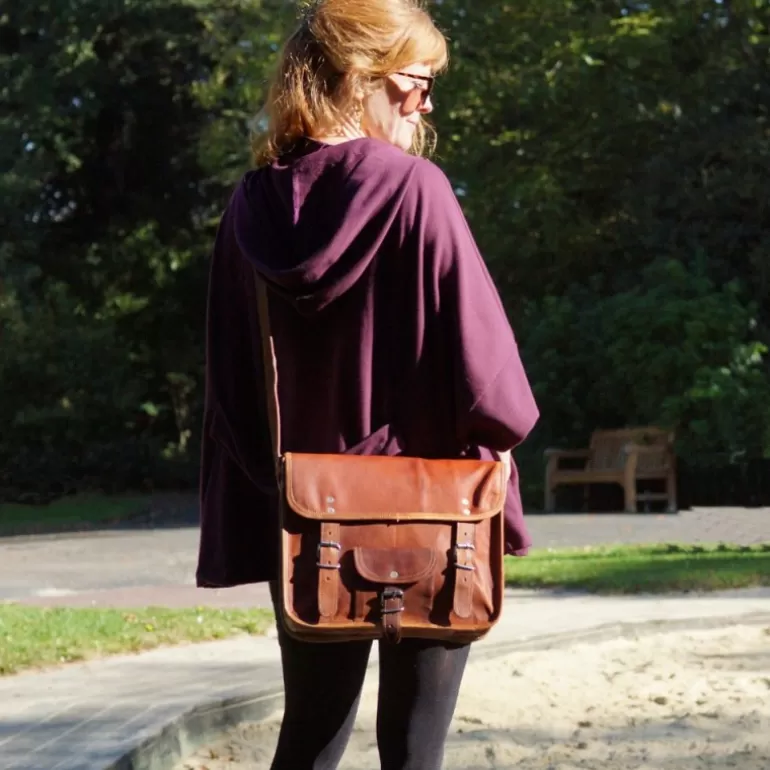 Sacs À Bandoulière En Cuir | Cartables En Cuir*Skin Project Sacoche / Cartable en cuir vintage – 2 boucles – L