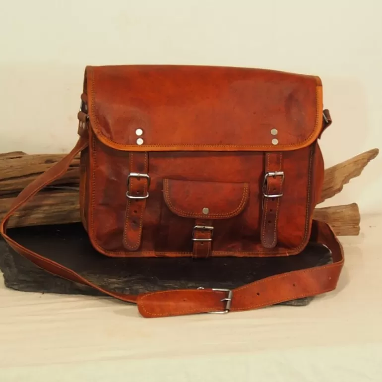 Sacs À Bandoulière En Cuir | Cartables En Cuir*Skin Project Sacoche / Cartable en cuir vintage – 2 boucles – L