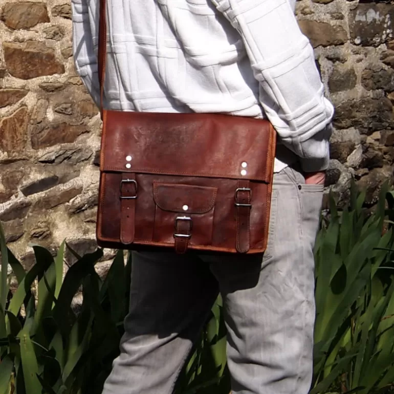 Cartables En Cuir | Sacs À Bandoulière En Cuir*Skin Project Sacoche / Cartable en cuir vintage – 2 boucles – L