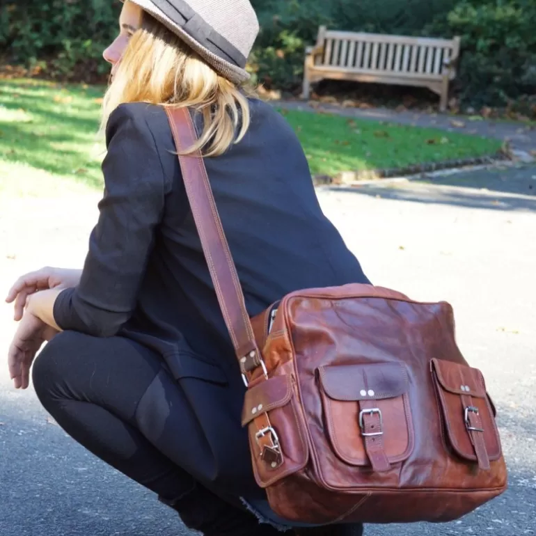 Sacs À Bandoulière En Cuir | Sacs De Voyage En Cuir*Skin Project Sacoche en cuir vintage à bandoulière - Multipoches - XL