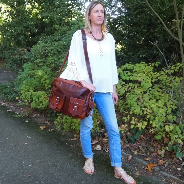 Sacs À Bandoulière En Cuir | Sacs De Voyage En Cuir*Skin Project Sacoche en cuir vintage à bandoulière - Multipoches - XL