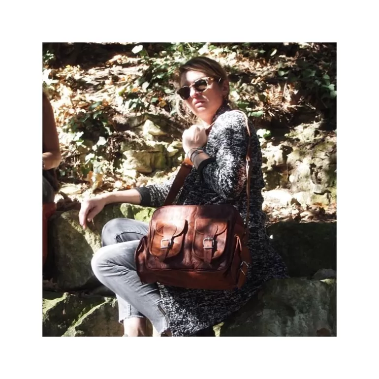 Sacs À Bandoulière En Cuir | Sacs De Voyage En Cuir*Skin Project Sacoche en cuir vintage à bandoulière - Multipoches - M