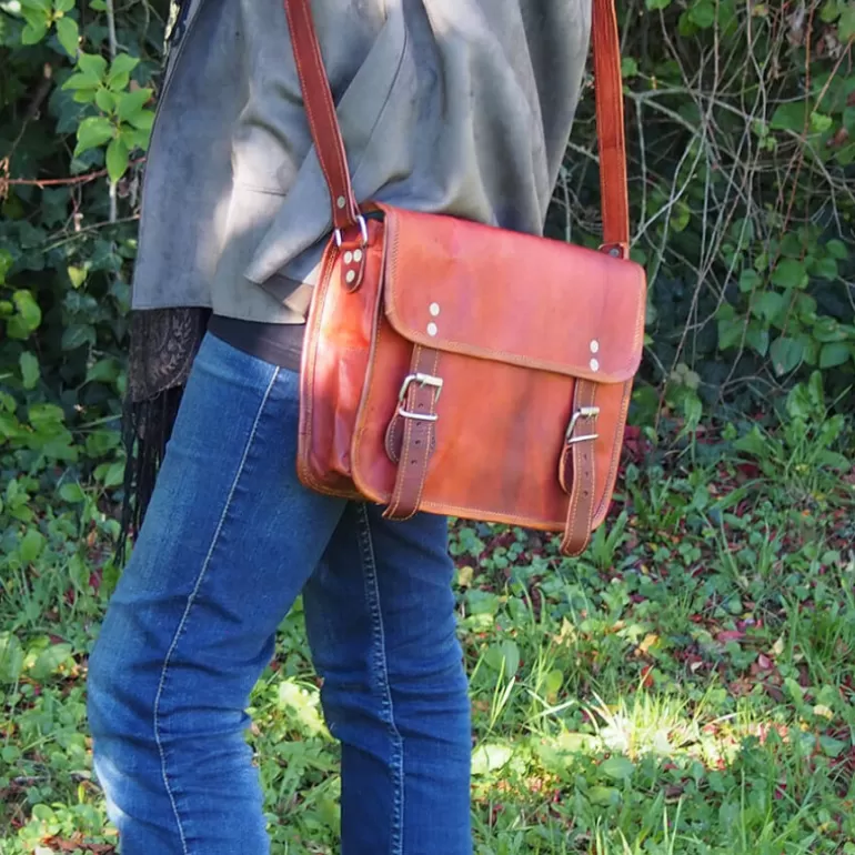Sacs À Bandoulière En Cuir | Sacs À Main En Cuir*Skin Project Sacoche femme en cuir vintage – 2 boucles aimantées – M