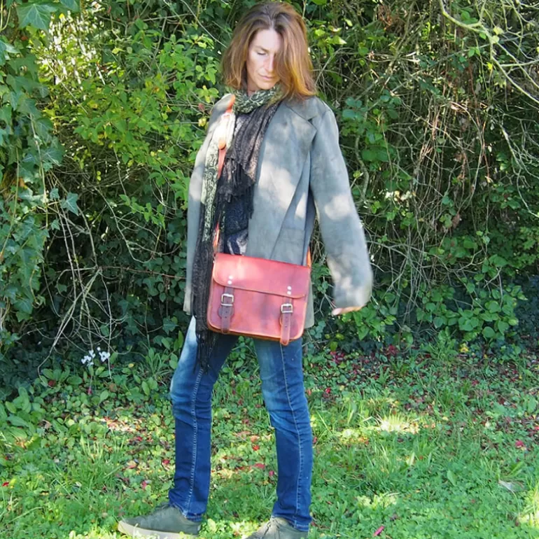 Sacs À Bandoulière En Cuir | Sacs À Main En Cuir*Skin Project Sacoche femme en cuir vintage – 2 boucles aimantées – M