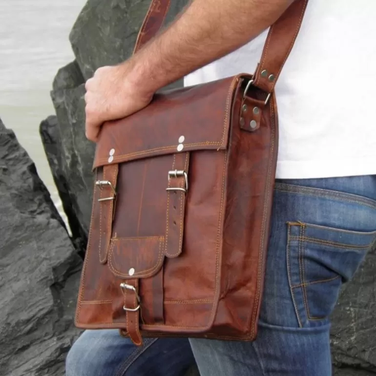 Cartables En Cuir | Sacs À Bandoulière En Cuir*Skin Project Sacoche homme / Cartable vintage en cuir – 2 boucles – Portrait - L