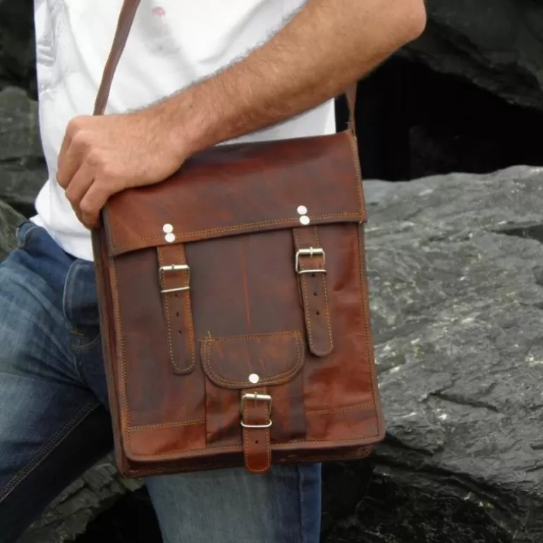 Cartables En Cuir | Sacs À Bandoulière En Cuir*Skin Project Sacoche homme / Cartable vintage en cuir – 2 boucles – Portrait - L