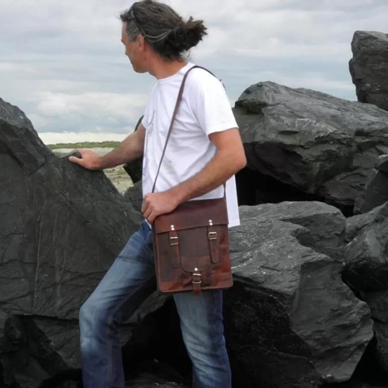 Cartables En Cuir | Sacs À Bandoulière En Cuir*Skin Project Sacoche homme / Cartable vintage en cuir – 2 boucles – Portrait - L