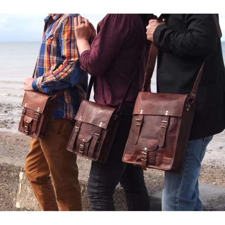 Cartables En Cuir | Sacs À Bandoulière En Cuir*Skin Project Sacoche homme / Cartable vintage en cuir – 2 boucles – Portrait - L