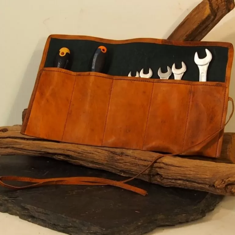 Maroquinerie*Skin Project Trousse à outils Vintage, Enroulable, en cuir naturel